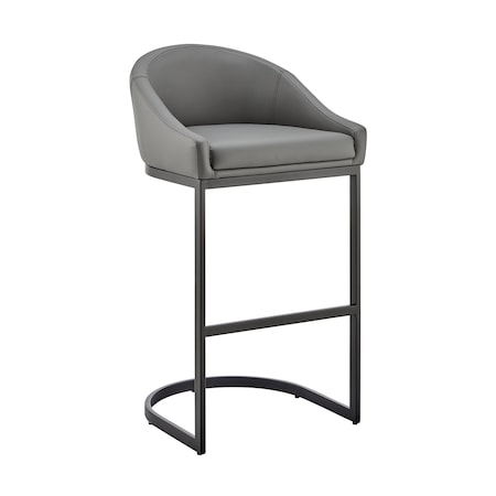 Armen Living Atherik Bar Stool in Black Metal with Gray Faux Leather 840254335820